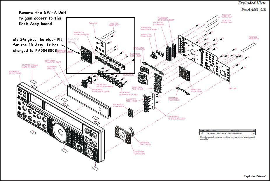 Exploded View-3 diagram showing Knob Assy and SW-A boards