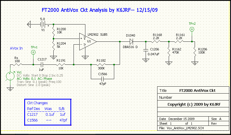 Anti-Vox Ckt Schematic captured into 5Spice