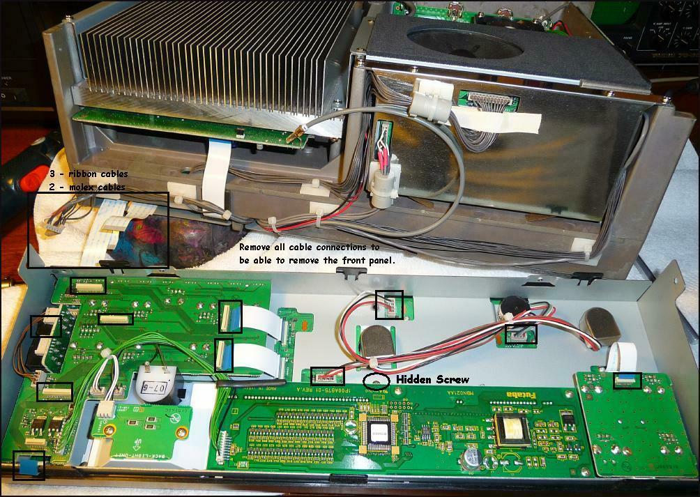 FT2000 Front Panel Down showing cables that need to be disconnected