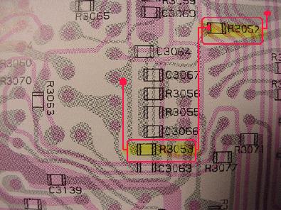 Position of R3052 and R3053 resistors in AFUB